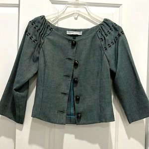 Carolina Hererra Green tweed pattern button down blazer